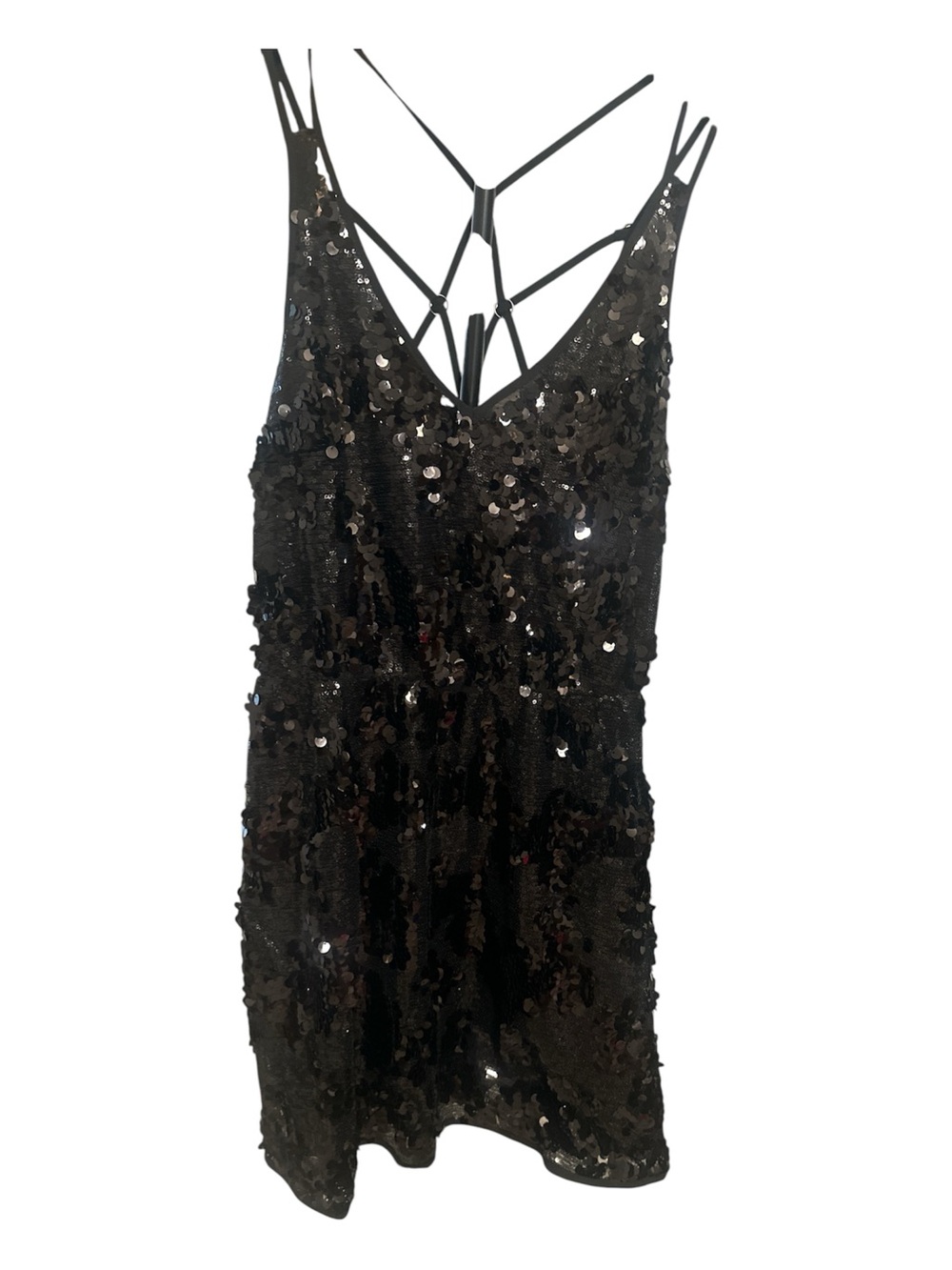 WOW couture Black Sequin Strappy Cage-Back Mini Dress